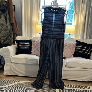 MELLODAY Blue Striped Jumpsuit with Wide-Leg Design